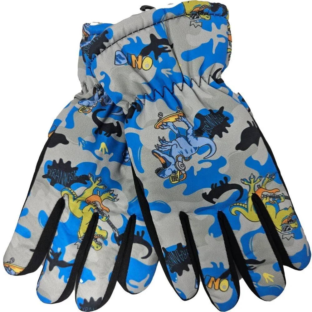 Kids Fur Lined Winter Ski Gloves With Dinosaurs, Bundle of 6 Pairs